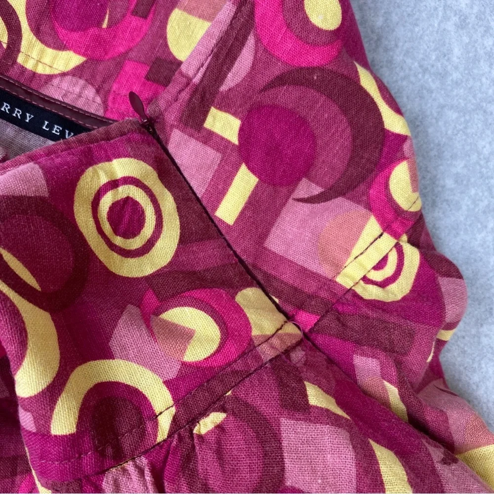 Larry Levine Linen Blend A-line Skirt Pink Yellow Geometric Pattern Size 10